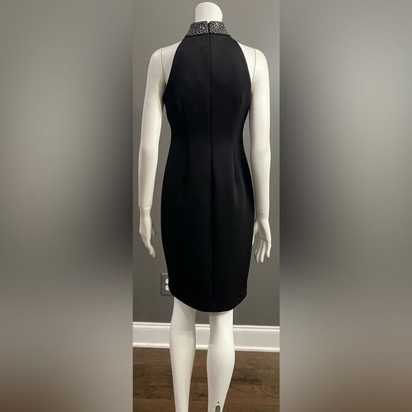 Calvin Klein Rhinestone Beaded Collar Black Halter Dress Size 4 - Picture 5 of 10